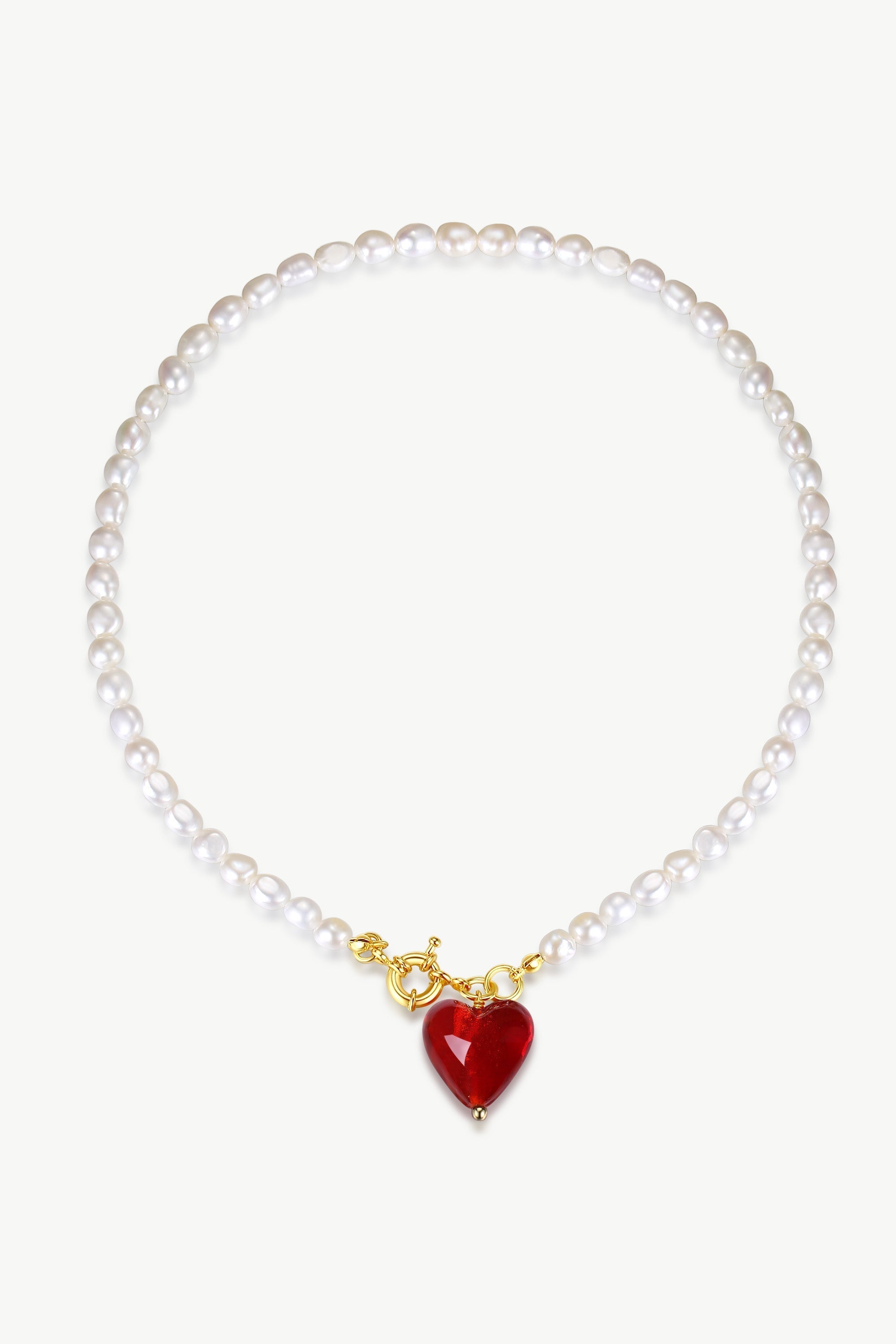 Esm¹Èe Red Glaze Heart Pendant Pearl Necklace